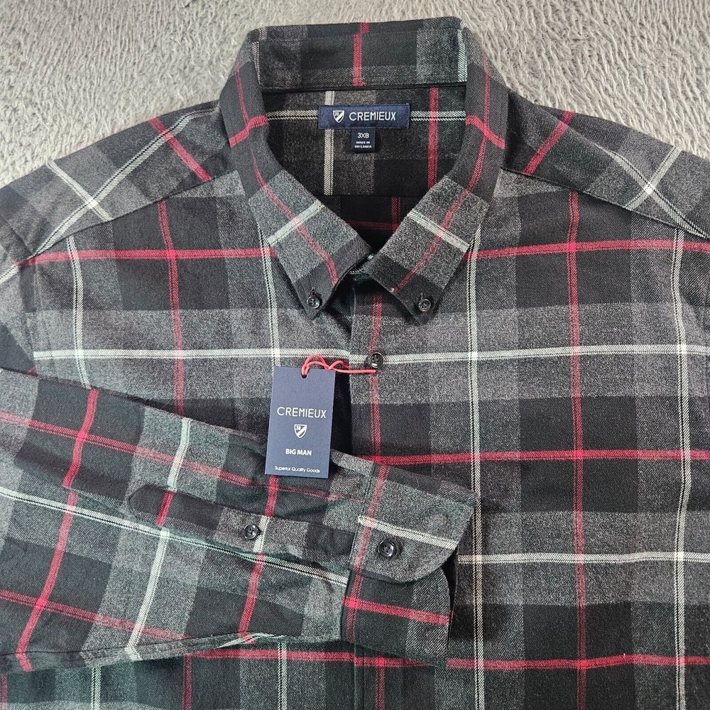 NWT Cremieux Flannel Shirt Men 3XB Red White Gray Black Plaid Button Up New